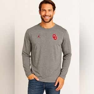 Jordan Train XXL Dri-Fit Long-Sleeve T-shirt OU football Grey Shirt/ Men’s
